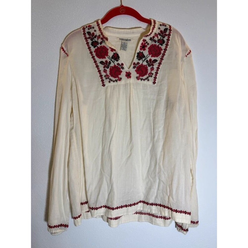 Lucky brand embroidered long sleeve top shirt xl juniors nwt